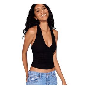 American Eagle‎ AE Black Ribbed Knit Halter Top Pull-Over M